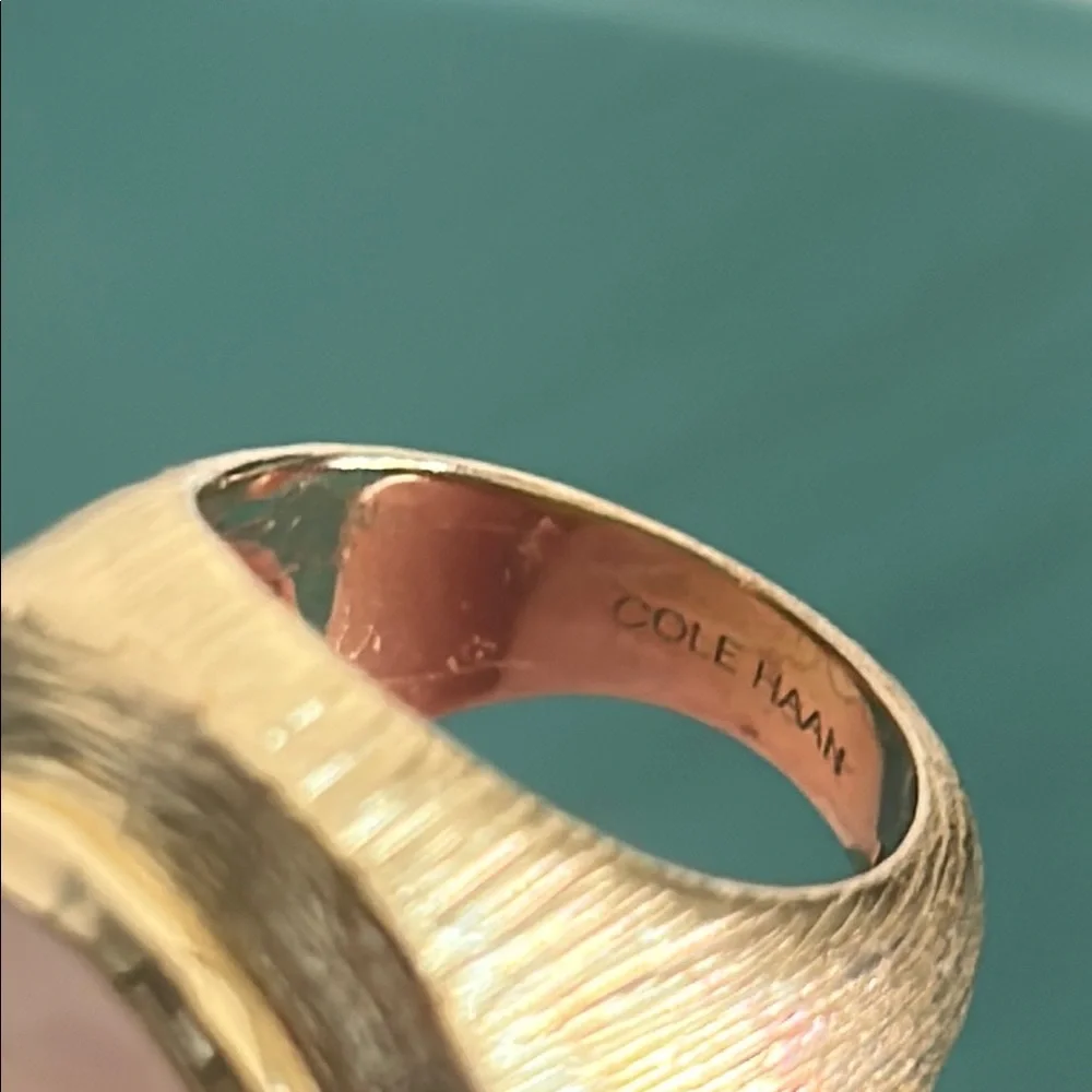 Cole Haan Rose Quartz Brushed Gold Tone Artisanal Statement Ring - Picture 5 of 9